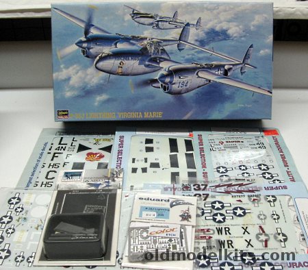 Hasegawa 1/72 P-38J Lightning with Aries Cockpit / Eduard Color PE / 7 Aftermarket Decal Sheets - 'Virginia Marie' 433 FS 475 FG 5th AF / Same but earlier / 383 FS 364 FG, JT1 plastic model kit